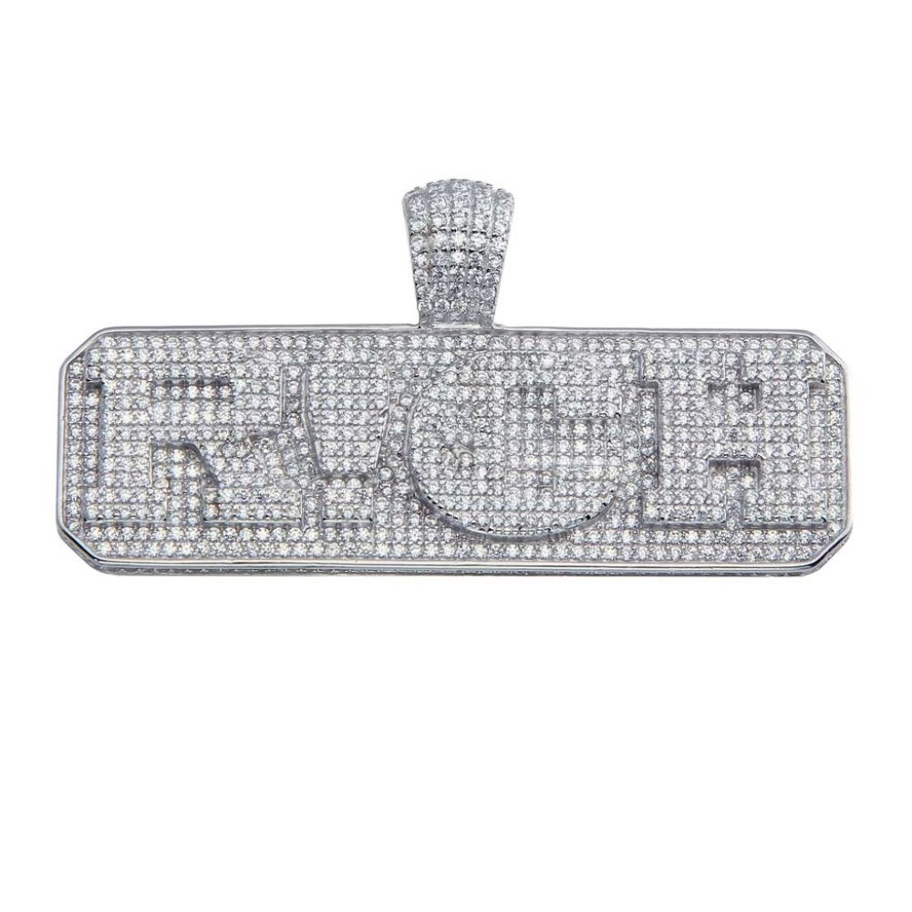 Sterling Silver 925 Rhodium Plated Rich Hip Hop Pendant